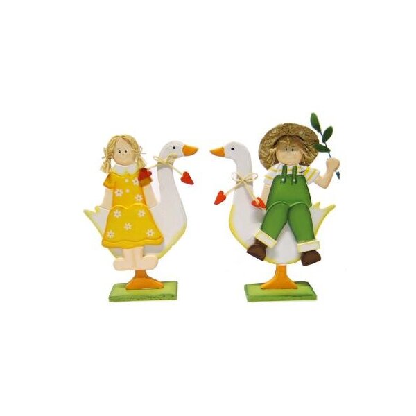 Holzfiguren Junge und Mädchen mit Gans