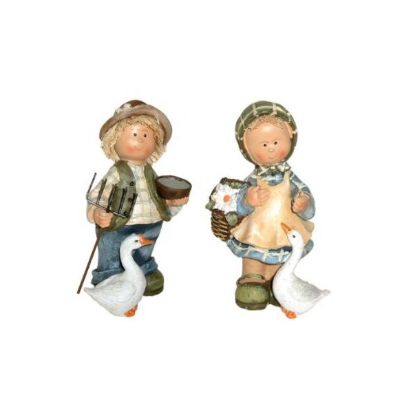 Keramikfiguren Farmerpaar mit Gans 12 cm