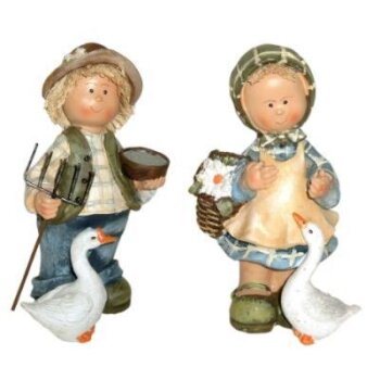 Keramikfiguren Farmerpaar mit Gans 12 cm