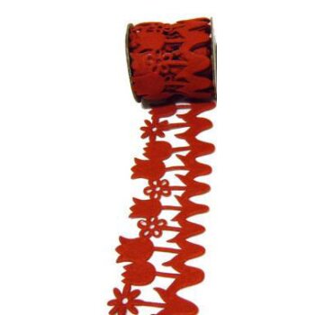 Filz-Dekoband 7 cm rote Blumen 2 Meter