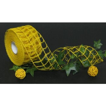 Gitterband mit Drahtkante 7 cm gelb Juteband Tischband