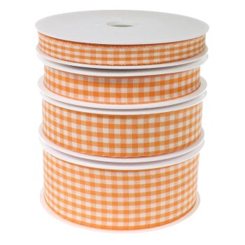 Karoband orange-weiss 25 mm Bauernkaro Schleifenband kariert