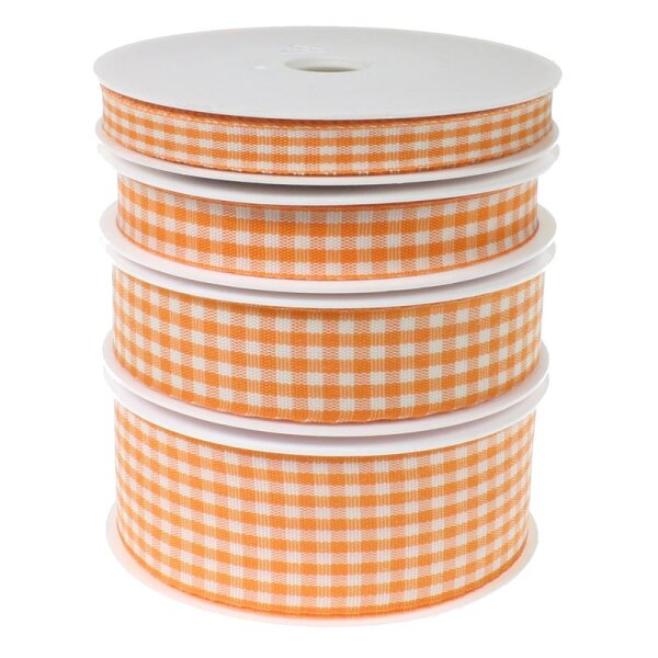 Karoband orange-weiss 10 mm Bauernkaro Schleifenband kariert
