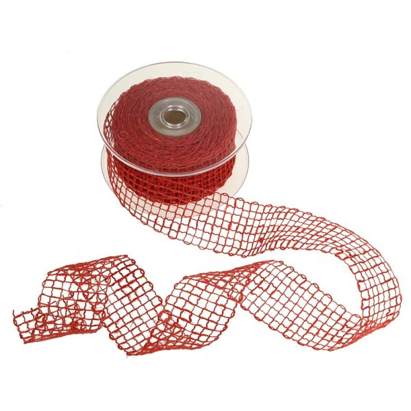 Jute-Gitterband mit Drahteinlage rot 50 mm Juteband Drahtband