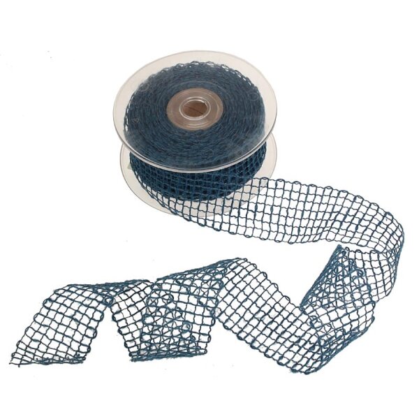 Jute-Gitterband mit Drahteinlage dunkelblau 50 mm Juteband Drahtband