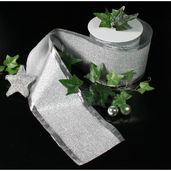 Lurexband silber mit Drahtkante 60 mm silbernes Weihnachtsband