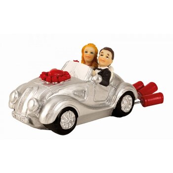 Hochzeitspaar im Auto mit Dosen 9 cm Hochzeizsfigur Cabrio