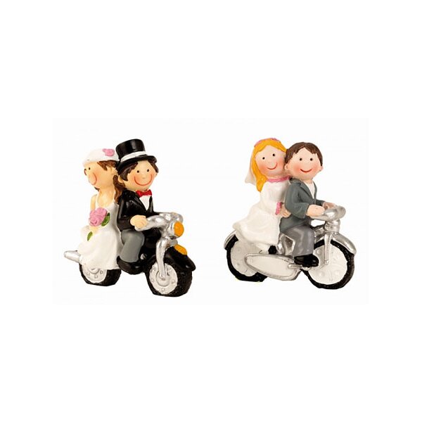 Kleine Hochzeitsfigur Brautpaar auf Motorrad 5 x 5,5 cm
