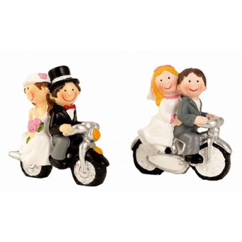 Kleine Hochzeitsfigur Brautpaar auf Motorrad 5 x 5,5 cm