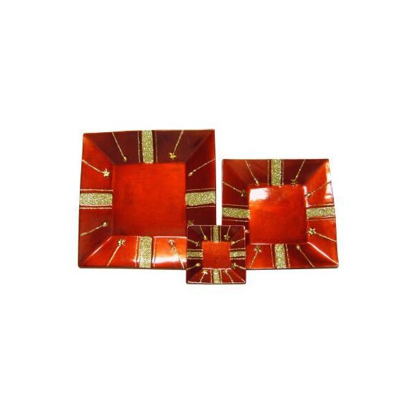 Steckteller Dekoteller rot-gold 9x9 cm Steckunterlage Weihnachtsdeko