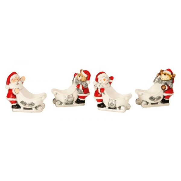 Keramikschlitten mit Weihnachtsfiguren Füllgefäß Kerzenhalter 10 cm Stückpreis