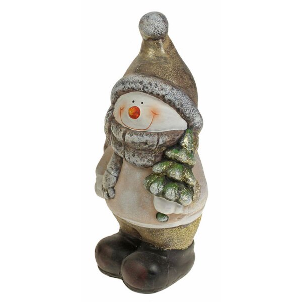 Niedliche Keramik-Schneemänner mit Tannenbaum 19 cm