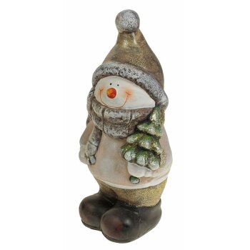 Niedliche Keramik-Schneemänner mit Tannenbaum 19 cm