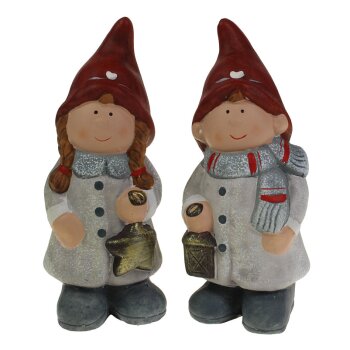 Keramik-Kinder mit roter Zipfelmütze 15 cm 2fach...