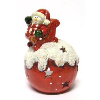 Windlicht Schneemann mit Schlitten 15 cm Keramik-Windlicht