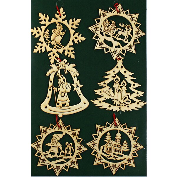 Weihnachtsdeko Holzanhänger mit Weihnachtsmotiven gelasert 8 cm sortiert 6er-Set