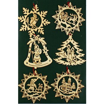 Weihnachtsdeko Holzanhänger mit Weihnachtsmotiven gelasert 8 cm sortiert 6er-Set