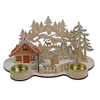 Weihnachts-Deko aus Holz Winterwald für Teelichter 24 cm