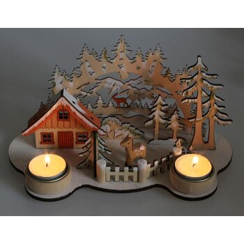 Weihnachts-Deko aus Holz Winterwald für Teelichter 24 cm