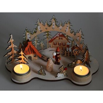 Weihnachts-Deko aus Holz Winterdorf für Teelichter 24 cm