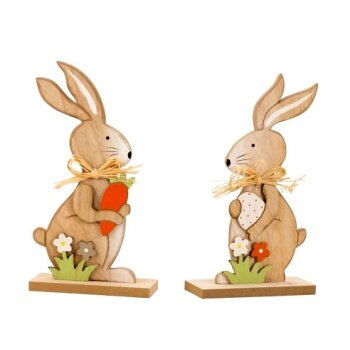Hasenpaar aus Holz stehend mit Karotte und Osterei 23 cm...