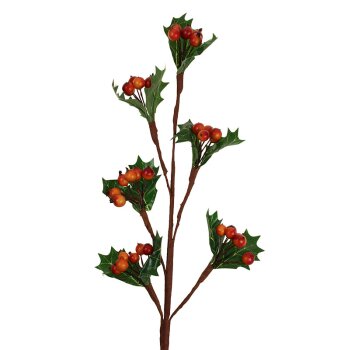 Großer Ilexzweig mit orange-farbenen Ilex-Beeren 60 cm künstliche Christdornzweige