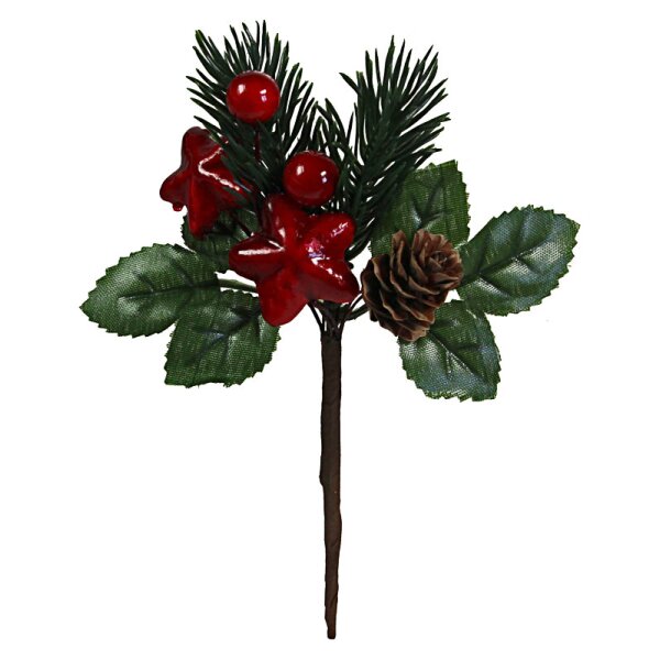Weihnachtpick zum Basteln mit roten Sternen und Beeren 17 cm