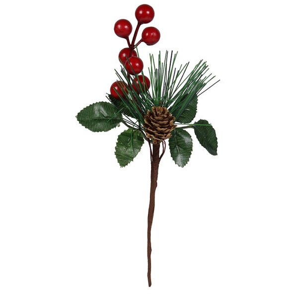 Dekopick weihnachtlich mit Lärchenzapfen und roten Beeren 17 cm