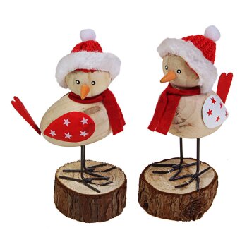 Weihnachts-Vogel aus Holz mit Mütze und Schal 14 cm...
