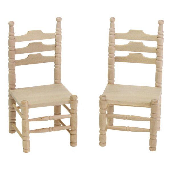 Holzstühle aus Naturholz 8,5 cm M 1:12 2er-Set