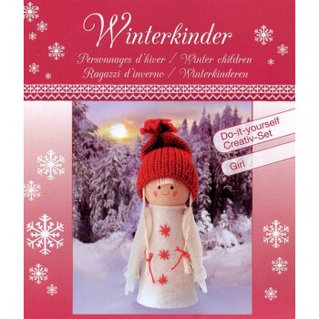 Kreativset Winterkinder Mädchen mit roter Strickmütze und Filzmantel 14 cm