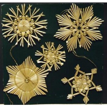 Strohsternsortiment 5-teilig goldene Perlen