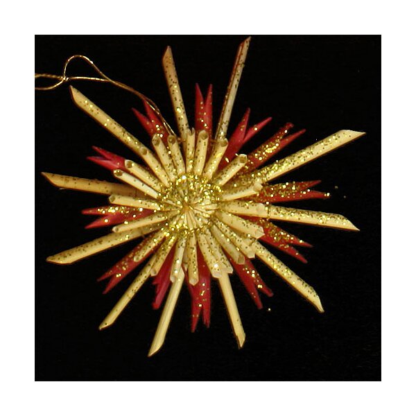 Strohstern rot-natur mit Goldflitter 9 cm