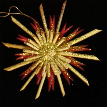 Strohstern rot-natur mit Goldflitter 9 cm