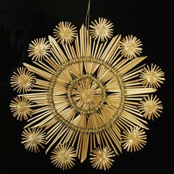 Brokat-Strohstern 30 cm mit Sternchen natur-gold