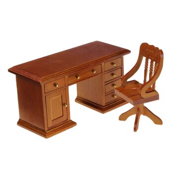 Schreibtisch mit Bürostuhl mittelbraun M 1:12