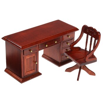Schreibtisch mit Bürostuhl mahagoni M 1:12
