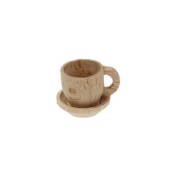 Kaffetasse mini mit Untertasse aus Holz 1,5 cm natur
