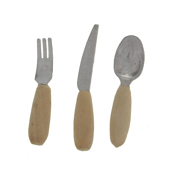 Mini Essbesteck für die Puppenstube mit Holzgriffen Messer, Gabel, Löffel 2,8-3,2 cm
