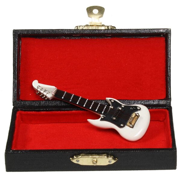 E-Gitarre mini weiss 8 cm Mini-Gitarre im Geschenkekoffer