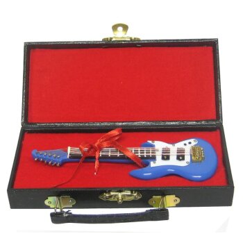 Mini E-Gitarre blau Premium im Geschenkkoffer 12 cm
