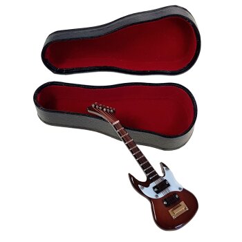 Mini E-Gitarre braun Premium im Geschenkkoffer 10 cm