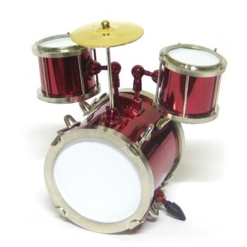 Mini-Schlagzeug rot 8 cm Mini-Drumset im Geschenkkoffer