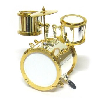 Miniatur-Schlagzeug gold-silber 8 cm im Geschenkkoffer
