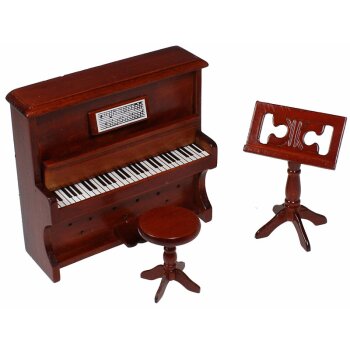 Miniklavier mit Notenständer und Klavierhocker mahagoni