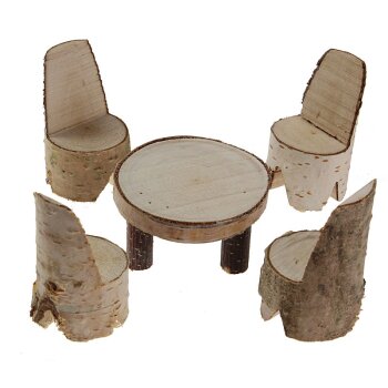Sitzgruppe runder Birkenholztisch mit 4 Stühlen 5 cm